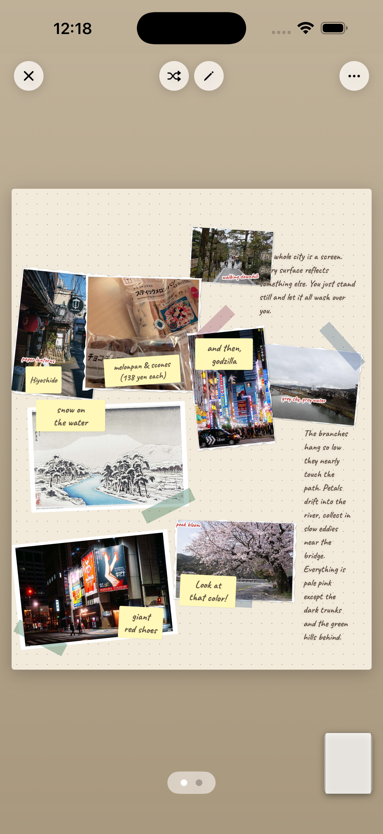 Journal page with zen garden, autumn leaves, and handwritten annotations
